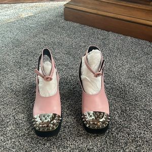 NEW-Super Cute Soft Pink Leather Ankle Sandal w/Spike Toe Accents